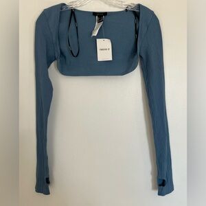 Women’s Ballet Long Sleeve Shrug Top Cropped Blue NWT Medium Laying Y2K Girlie